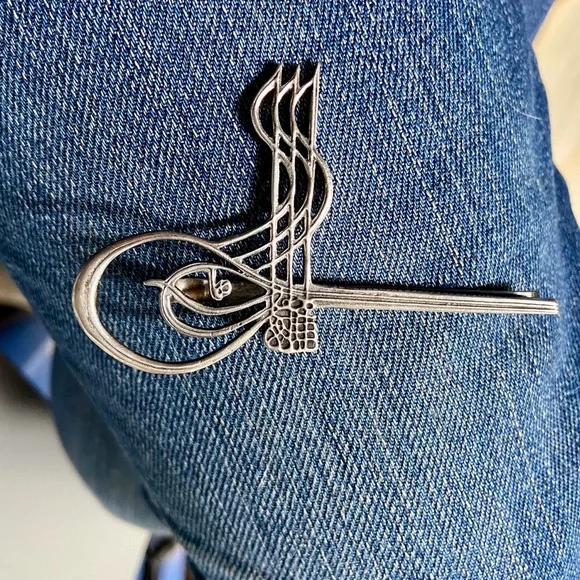 Vintage Turkish Ottoman Tie Clip Sultan Tughra Sterling Silver Suleiman Insignia - Picture 3 of 16